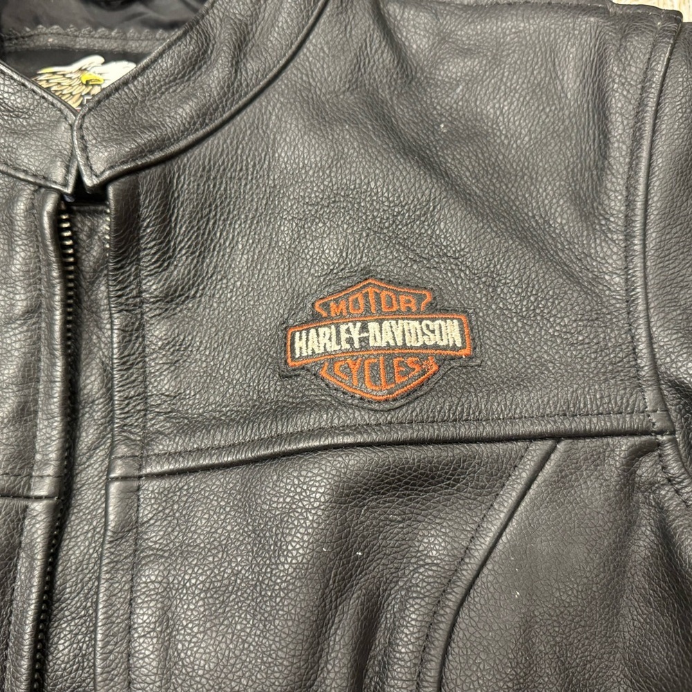 RARE Harley Davidson Women’s Leather Jacket M | Black Moto Biker Jacket Vintage - Picture 2 of 10